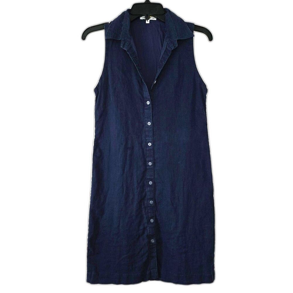 Bella Tu 100% Linen Denim Blue Button Up Mini Dress Medium